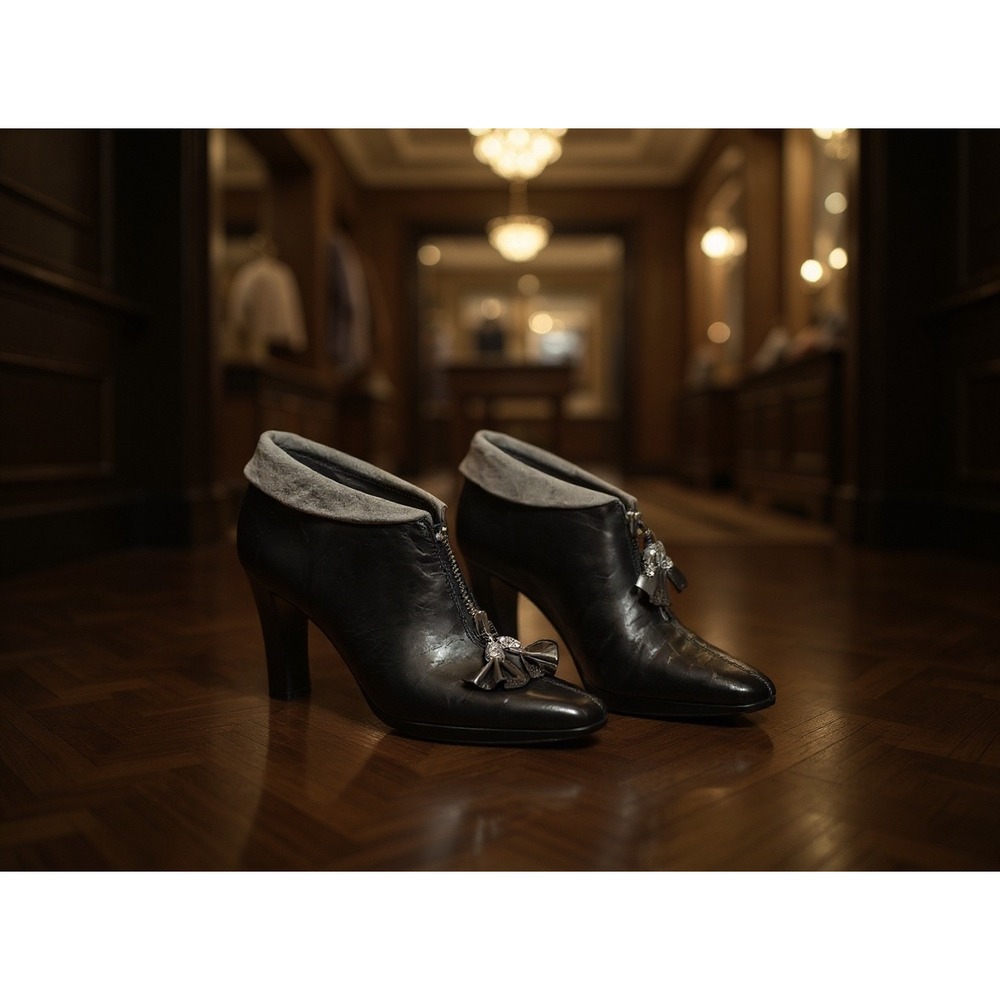Brighton Stacey Black Leather Suede‎ Ankle Boots Heels Tassel 8M witchy boho